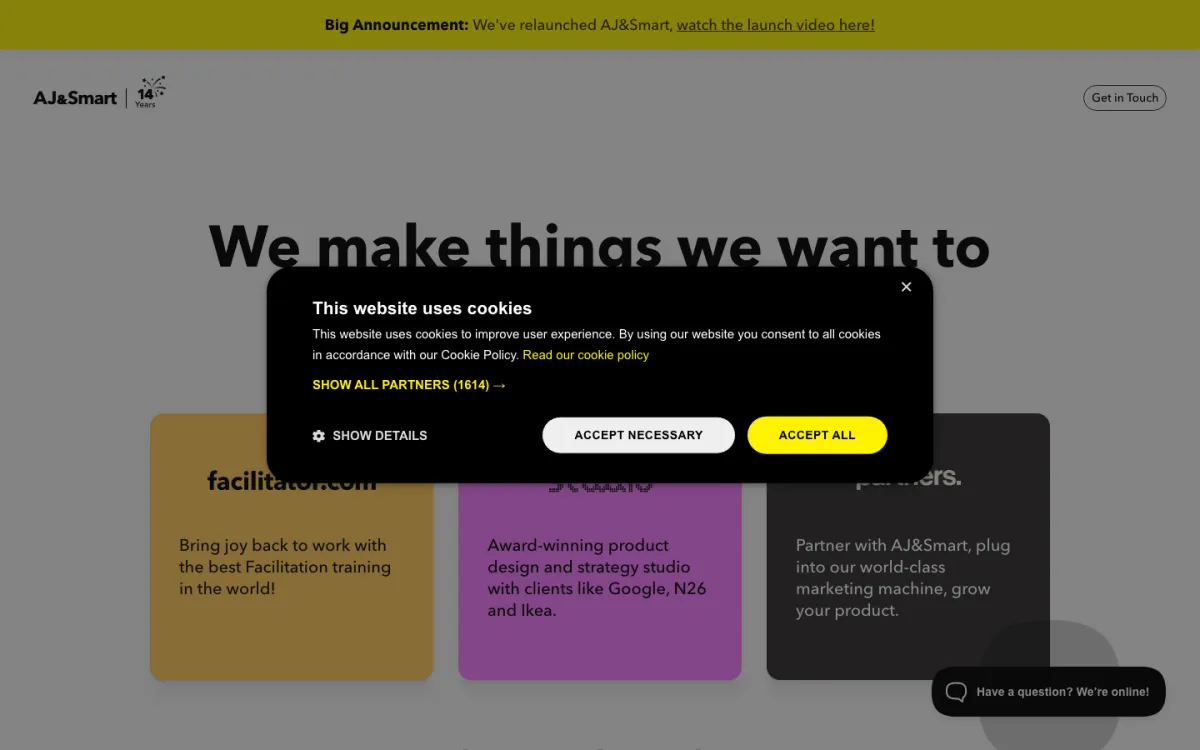 Screenshot of the AJ&Smart website homepage